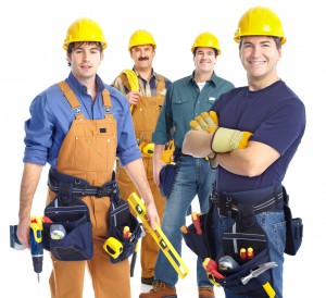 Industrial contractors workers people. Isolated over white background